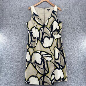 Ann Taylor Dress Womens 10 Beige Faux Wrap Sleeveless Cotton Poplin Knee Length